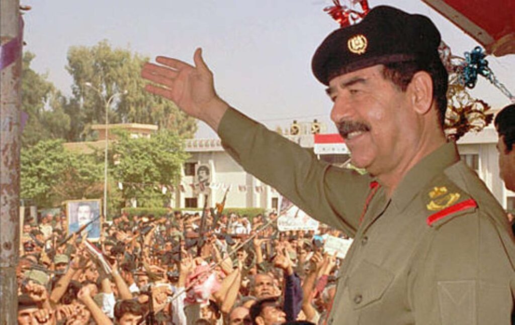 Former Iraqi leader Saddam Hussein addressing supporters during the Gulf War period