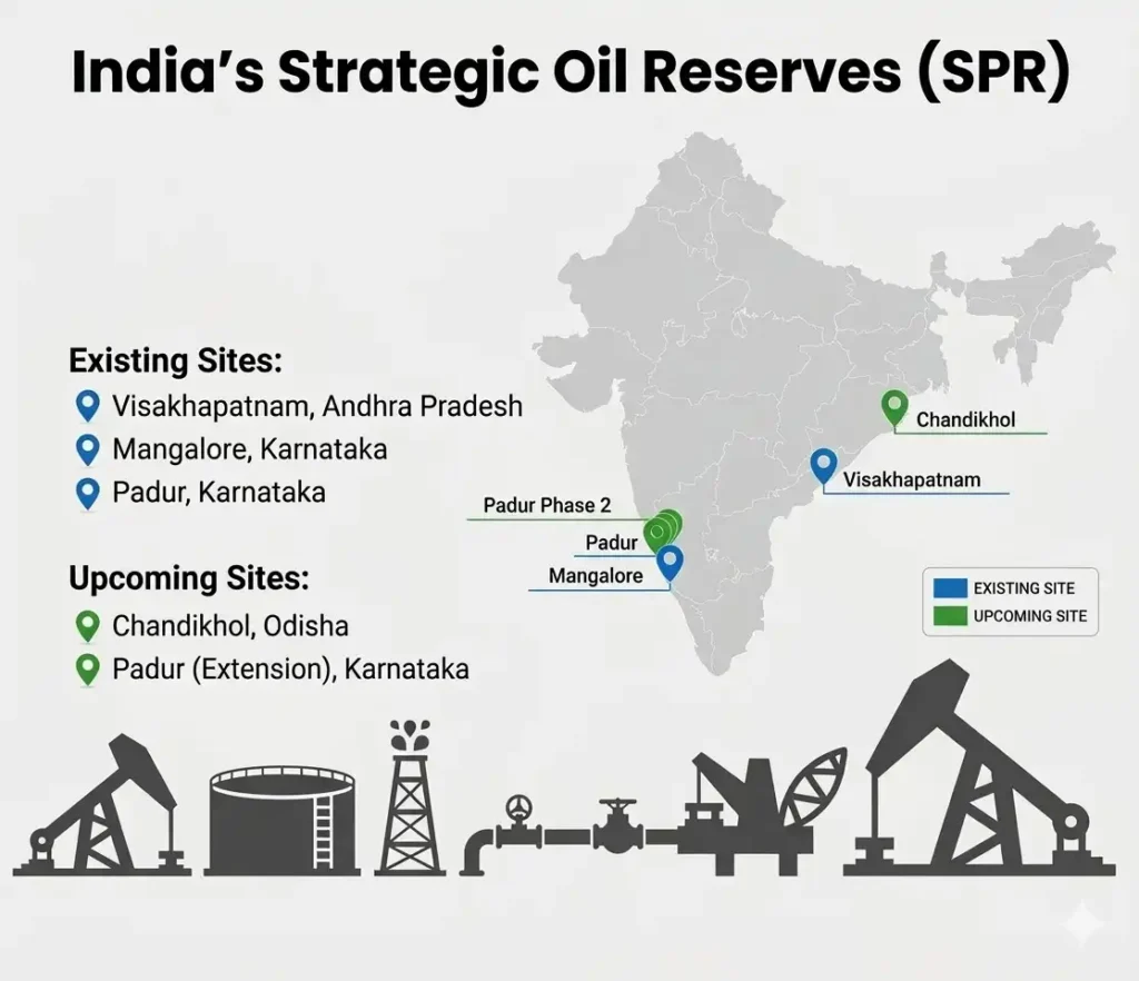 india’s strategic petroleum reserve India strategic petroleum reserves map showing key storage locations