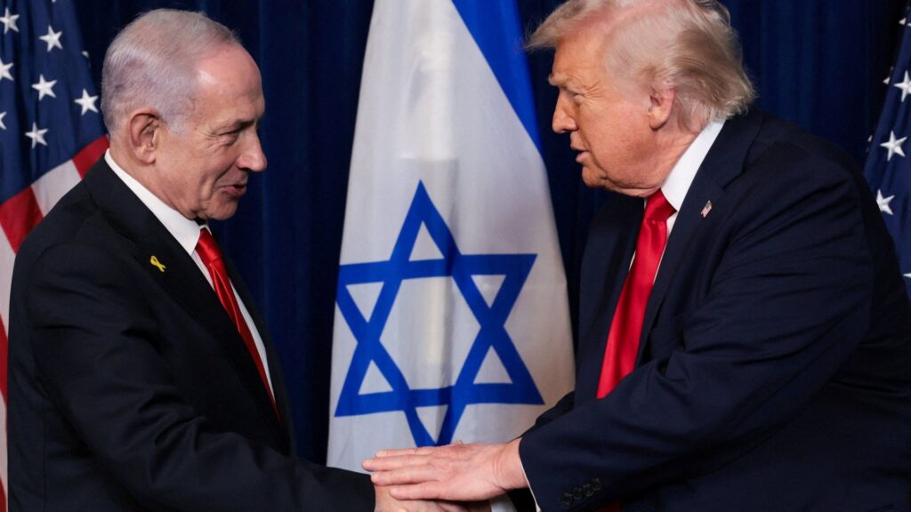 Trump & Netanyahu – Hidden Alliance thumbnail) US and Israel leaders alliance handshake geopolitical partnership image