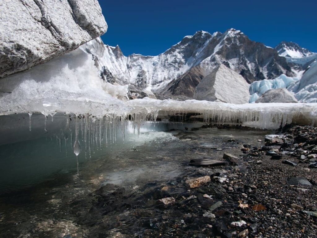 himalayan Melting Himalayan glacier with water dripping due to rising global temperatures