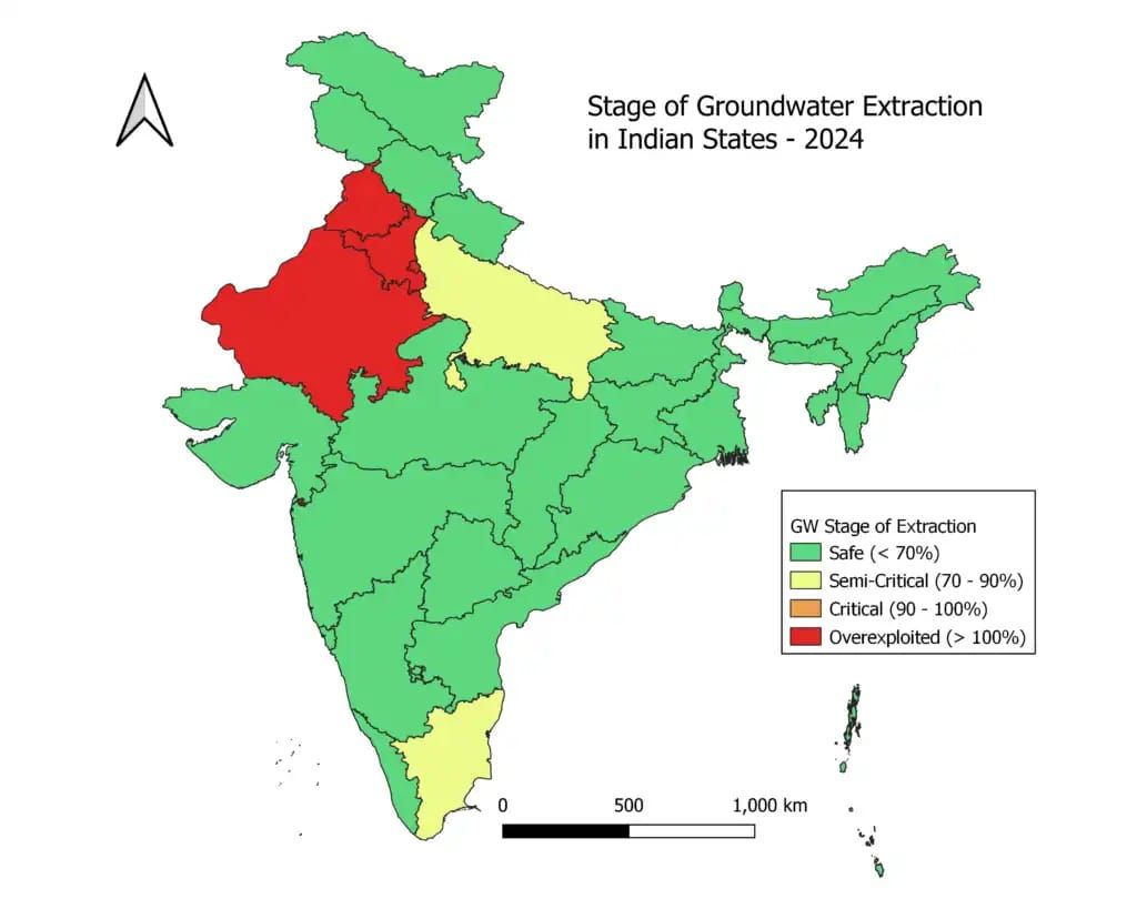 India groundwater extraction map states water stress levels 2024
