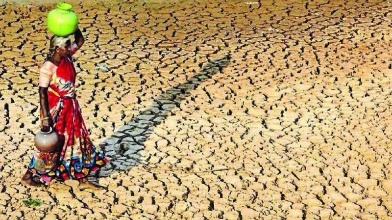 rural India water crisis woman carrying water drought situation
