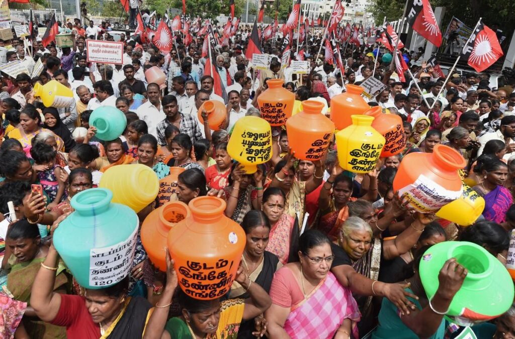 Water shortages are forcing people in cities to depend on tankers and protest
