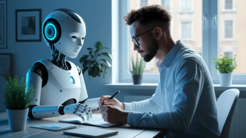 engineers working with robotic automation systems in AI lab